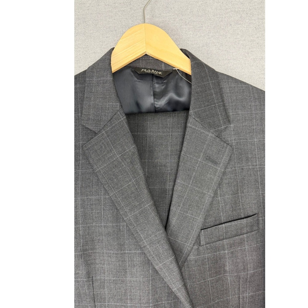 Jos. A. Bank‎ Executive Collection Mens 43R 37W Gray Windowpane Wool Suit Gordon